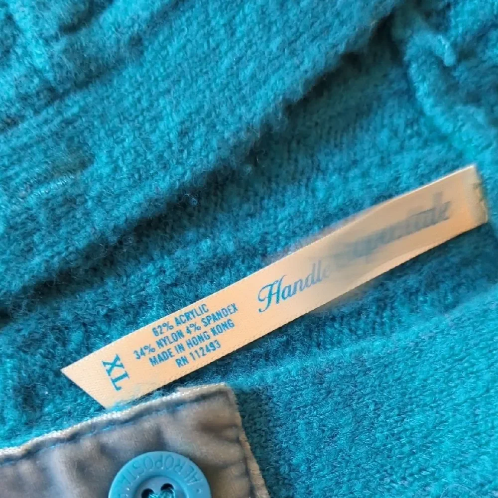 Y2K Vibrant Turquoise V-Neck Hooded Sweater